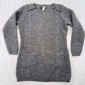 GAP Gray Cable Knit Mini Sweater Dress 100% Wool Tunic Y2K Cottagecore Cozy XL
